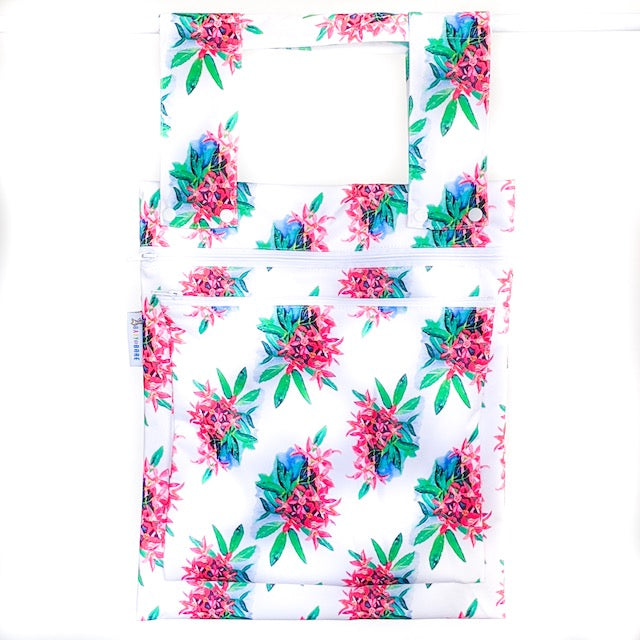 Double Wet Bag for cloth nappies in a pink floral print