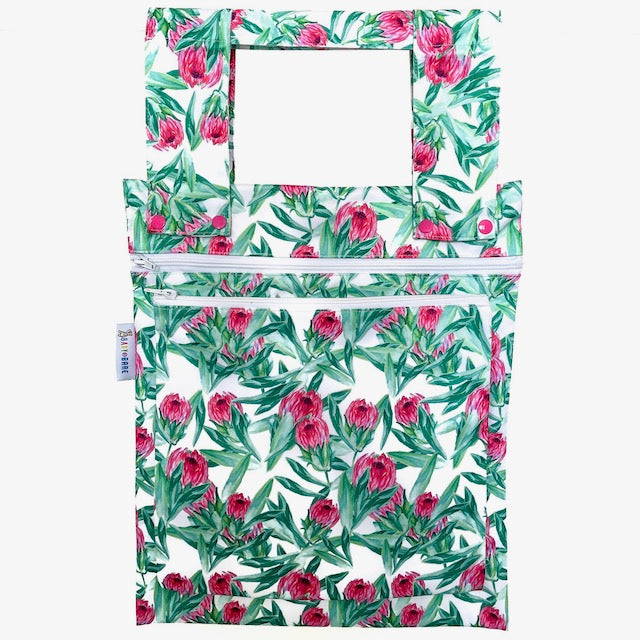 Double Wet Bag featuring pink protea flowers