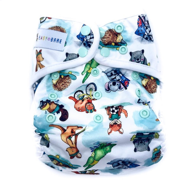 Cloth Nappy Wrap Cover in an Aussie Animal print