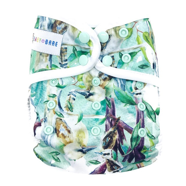 Cloth Nappy Wrap Cover in a kookaburra print