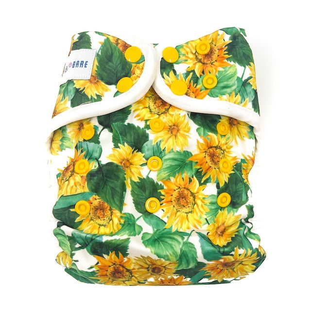 Cloth Nappy Wrap Cover in a sunflowers print