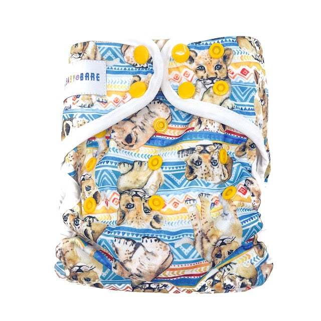 Cloth Nappy Wrap Cover in a lion cub print