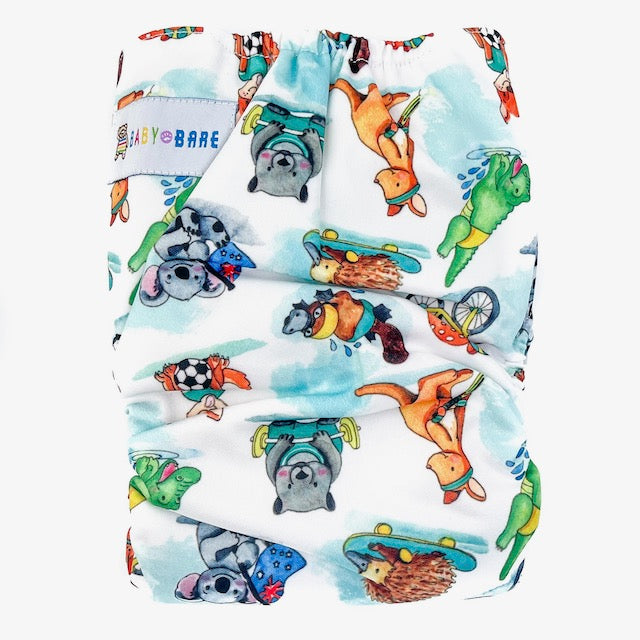 Teddy Side Snapping Nappy featuring an Aussie Animals Print