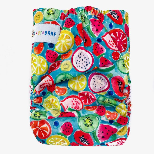 Teddy Side Snapping Nappy featuring a Fruit Print