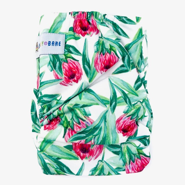 Teddy Side Snapping Nappy featuring a Pink Floral Print