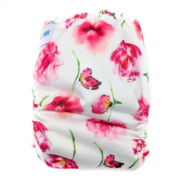 Side snapping cloth nappy featuring a butterfly print
