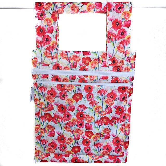 Double Wet Bag for cloth nappies in a red poppy print