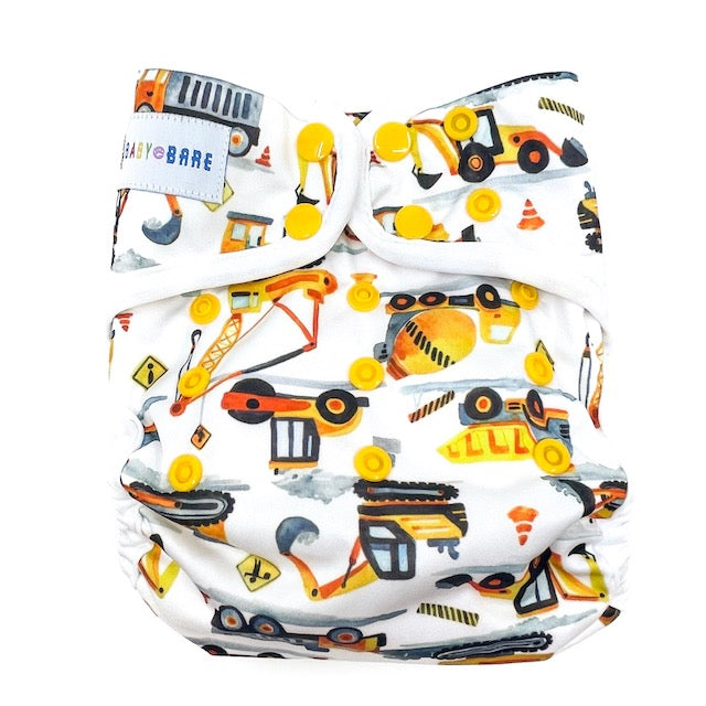 Cloth Nappy Wrap Cover in a yellow digger print