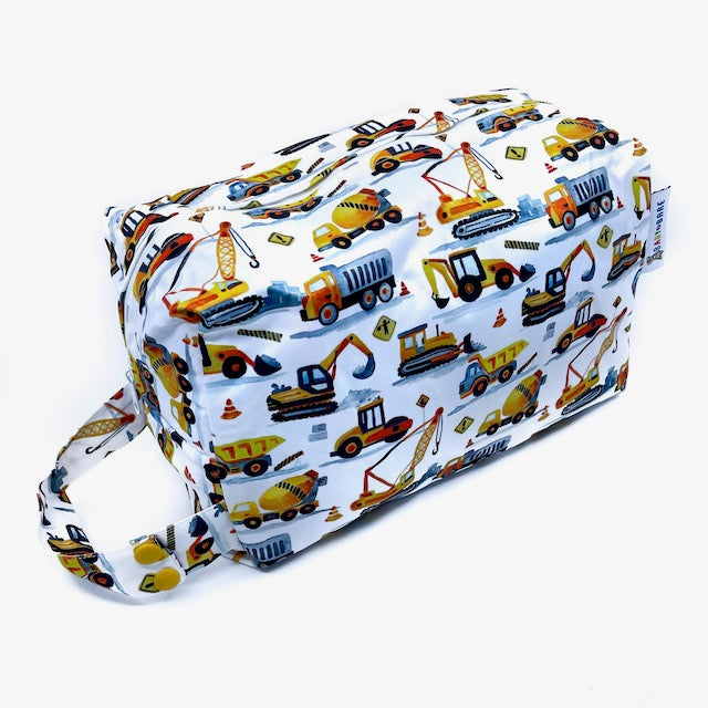 Pod Wet Bag for nappies featuring a Diggers Print