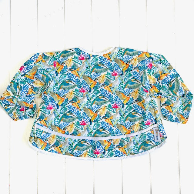 Baby smock featuring a kingfisher print