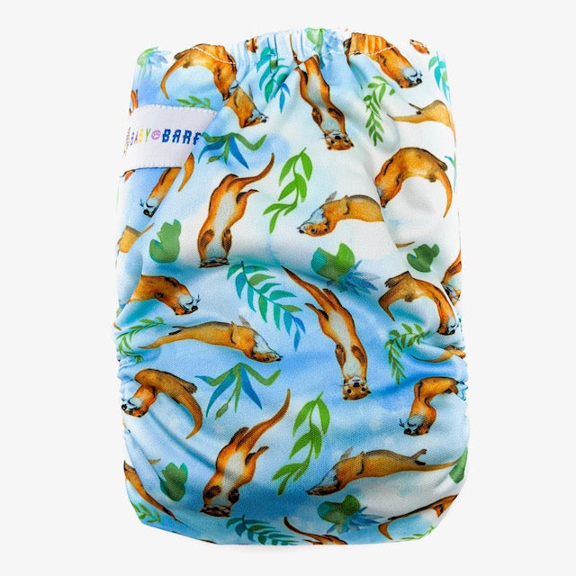 Side snapping cloth nappy featuring an otter print